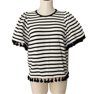 Kate Spade Black and White Tasseled Boxy Top